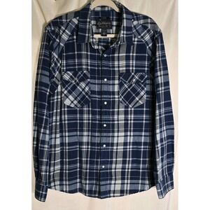 American Rag Flannel Size XL Blue‎ White Pearl Snap Button Down